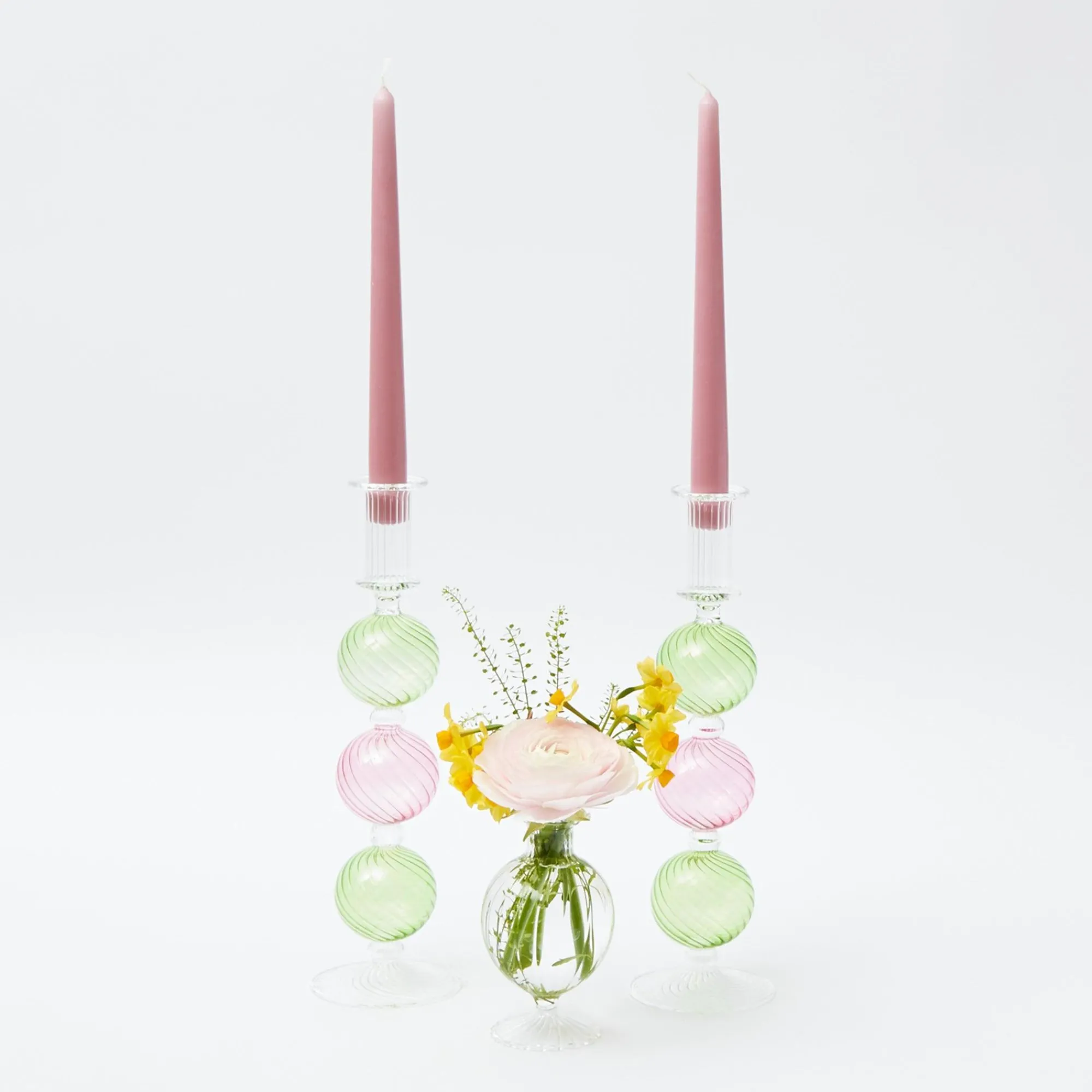 pink__green_camille_candl_4.webp Clearance Pink & Green Camille Candle Holder (Pair) Candle Holders