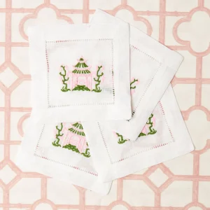 Best Pink & Green Pagoda Cocktail Napkins (Set Of 4) Napkins