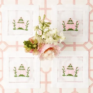 Best Pink & Green Pagoda Cocktail Napkins (Set Of 4) Napkins