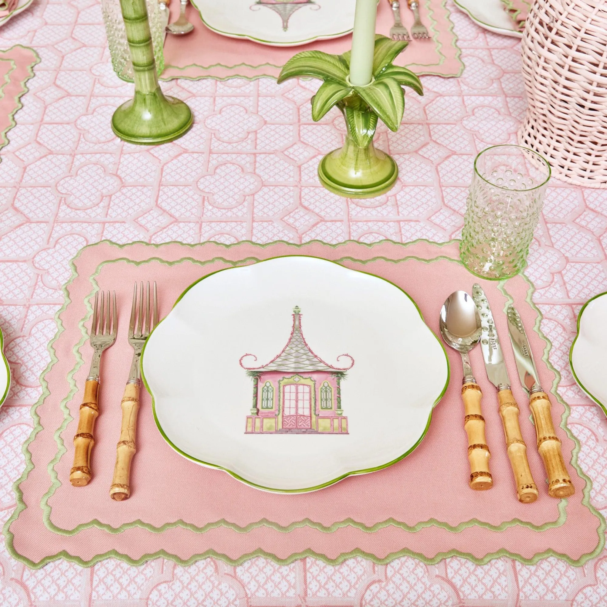 pink__green_pagoda_dinner_10.webp Flash Sale Pink & Green Pagoda Dinner Plate (Set Of 4) Crockery Sets