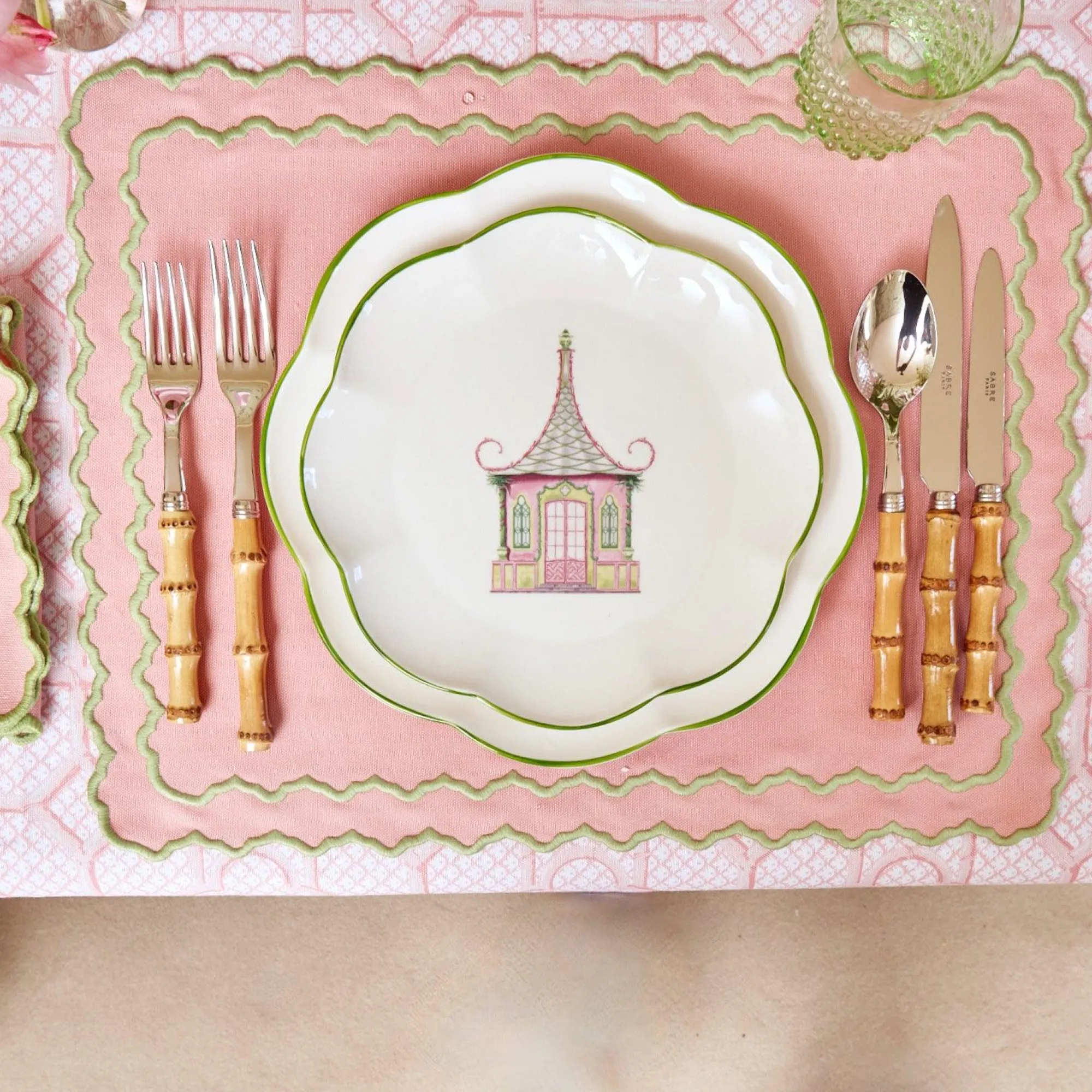 pink__green_pagoda_dinner_17.webp Flash Sale Pink & Green Pagoda Dinner Plate (Set Of 4) Crockery Sets
