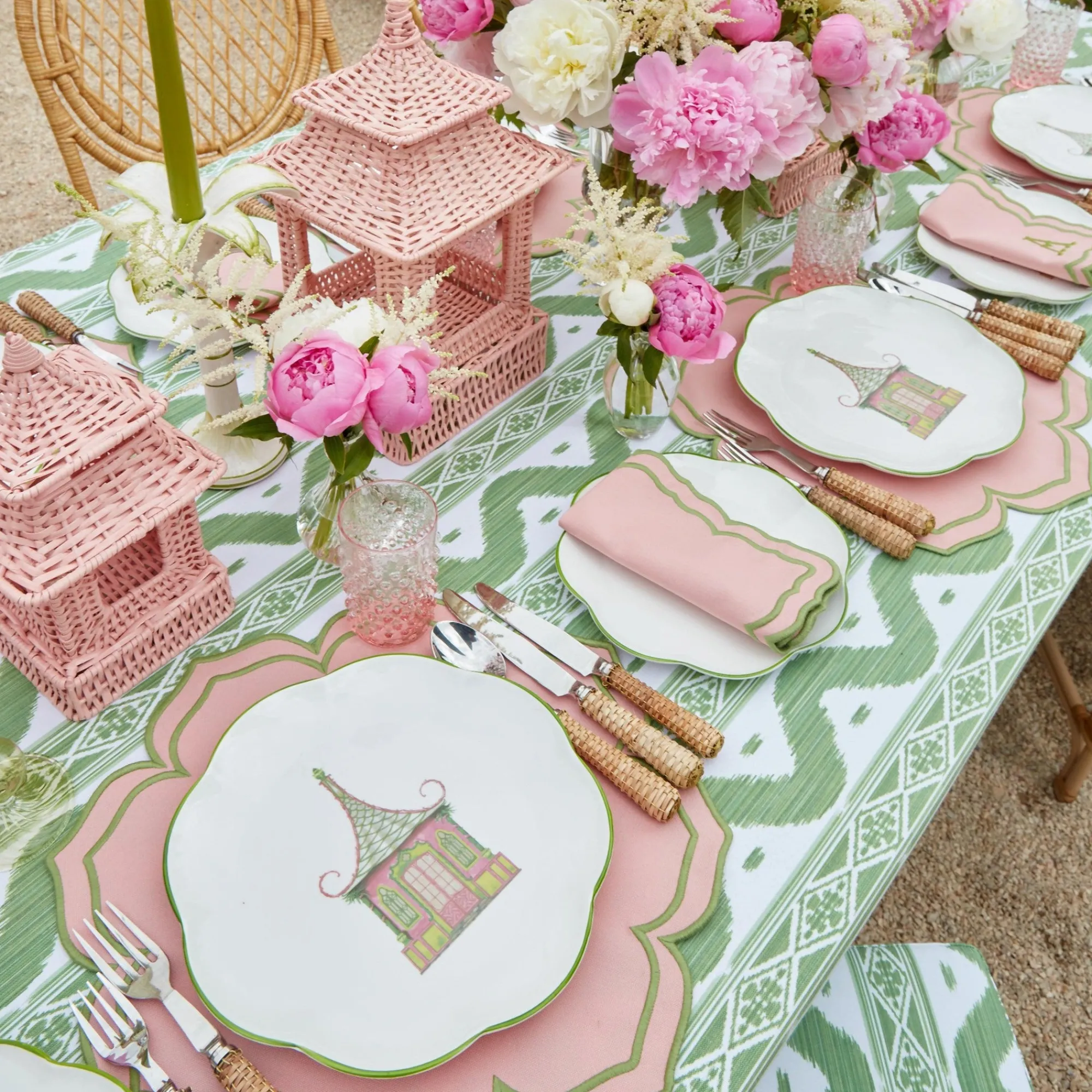 pink__green_pagoda_dinner_5.webp Flash Sale Pink & Green Pagoda Dinner Plate (Set Of 4) Crockery Sets