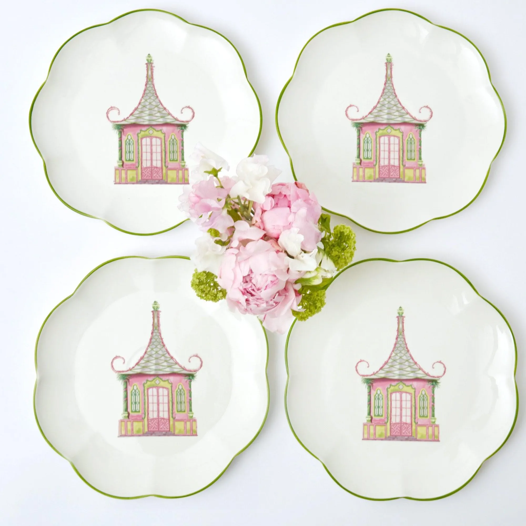 pink__green_pagoda_dinner_9.webp Flash Sale Pink & Green Pagoda Dinner Plate (Set Of 4) Crockery Sets