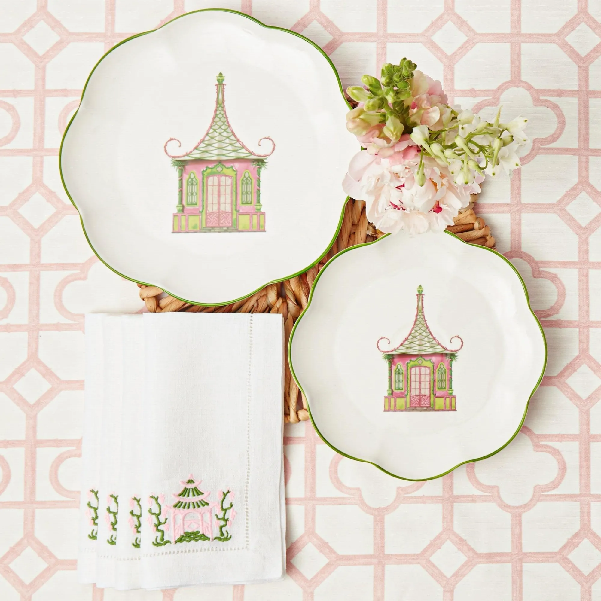 pink__green_pagoda_starte_10.webp Shop Pink & Green Pagoda Starter Plate (Set Of 4) Crockery Sets