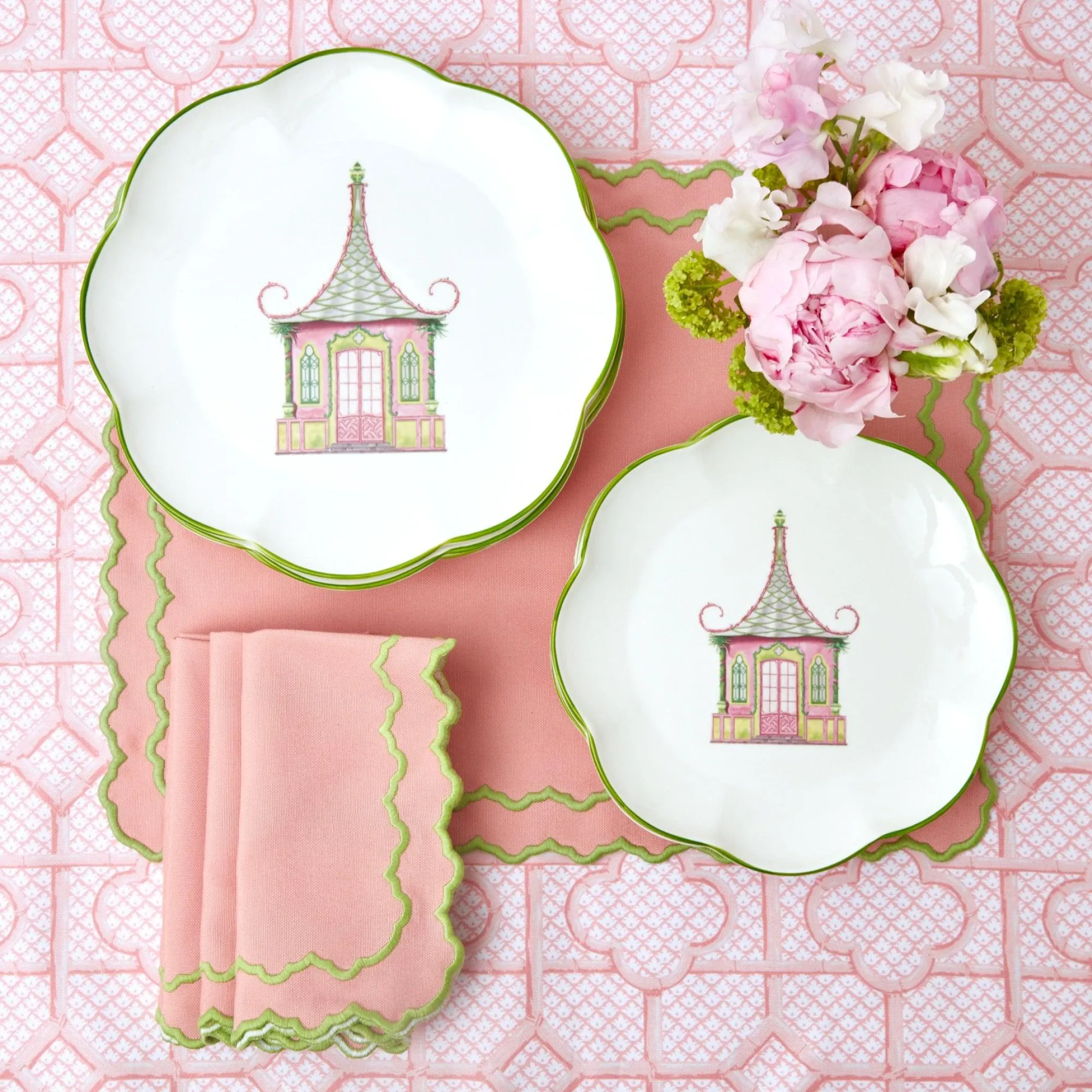 pink__green_pagoda_starte_18.webp Shop Pink & Green Pagoda Starter Plate (Set Of 4) Crockery Sets