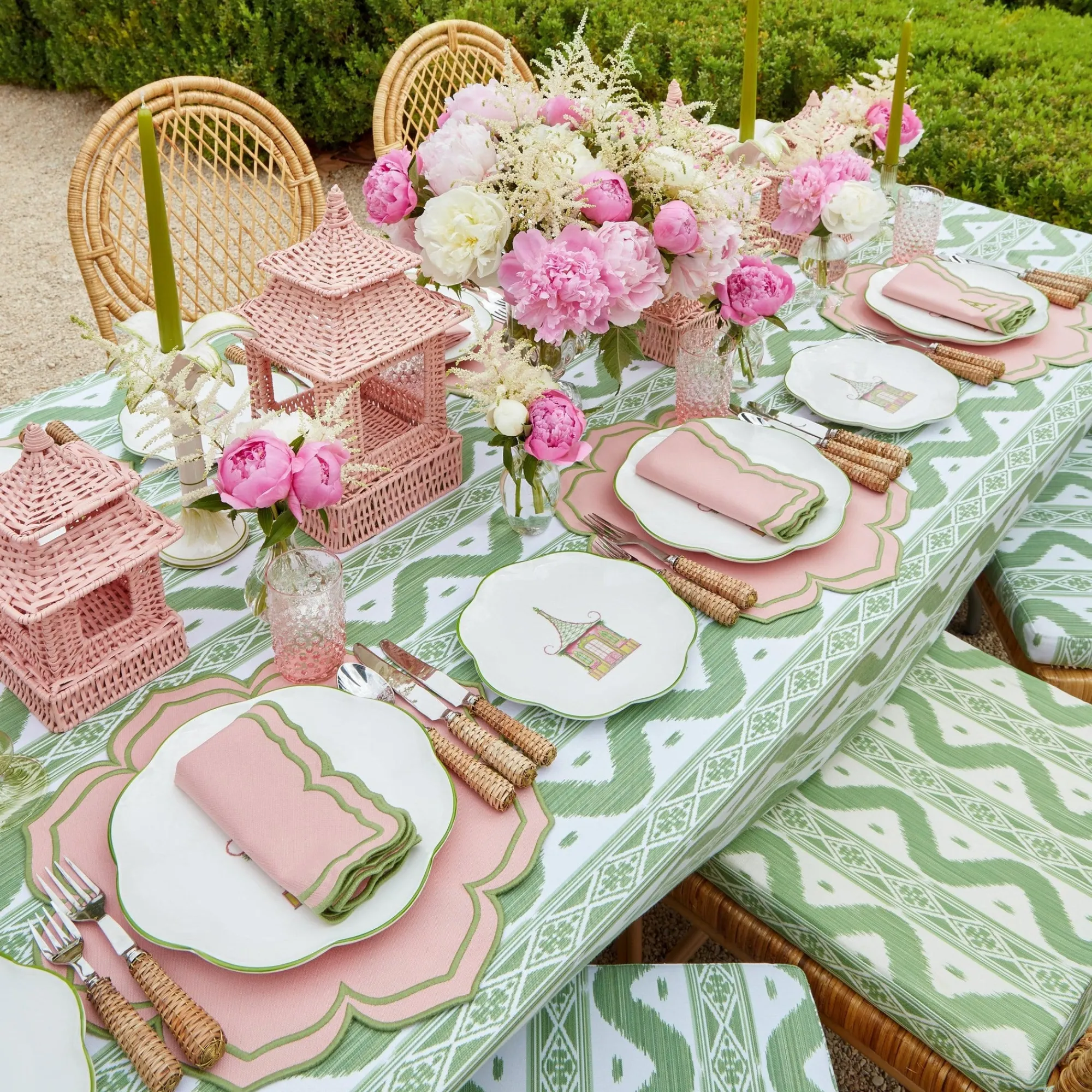 pink__green_pagoda_starte_9.webp Shop Pink & Green Pagoda Starter Plate (Set Of 4) Crockery Sets
