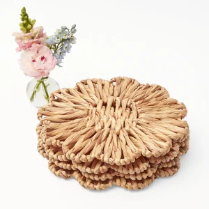 Sale Pink Bamboo, Water Hyacinth & Pink Fringe Linen Set Table Linen Sets