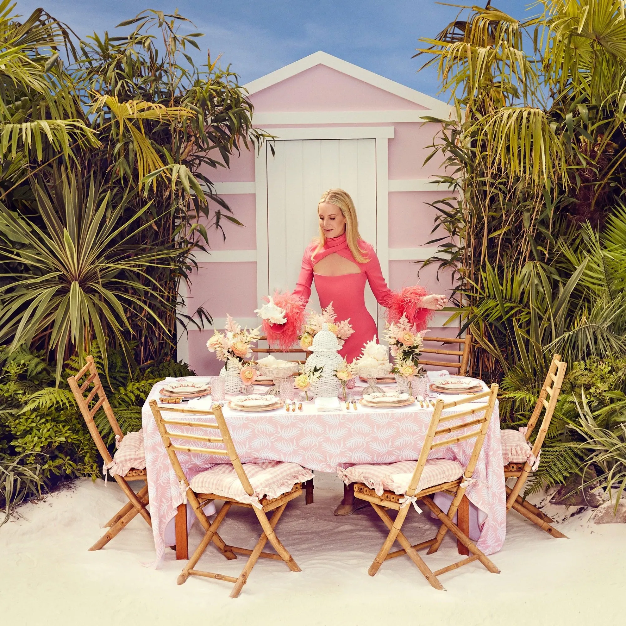 pink_geometric_bamboo_din_4.webp Clearance Pink Geometric Bamboo Dinner Plate (Set Of 4) Bamboo Crockery