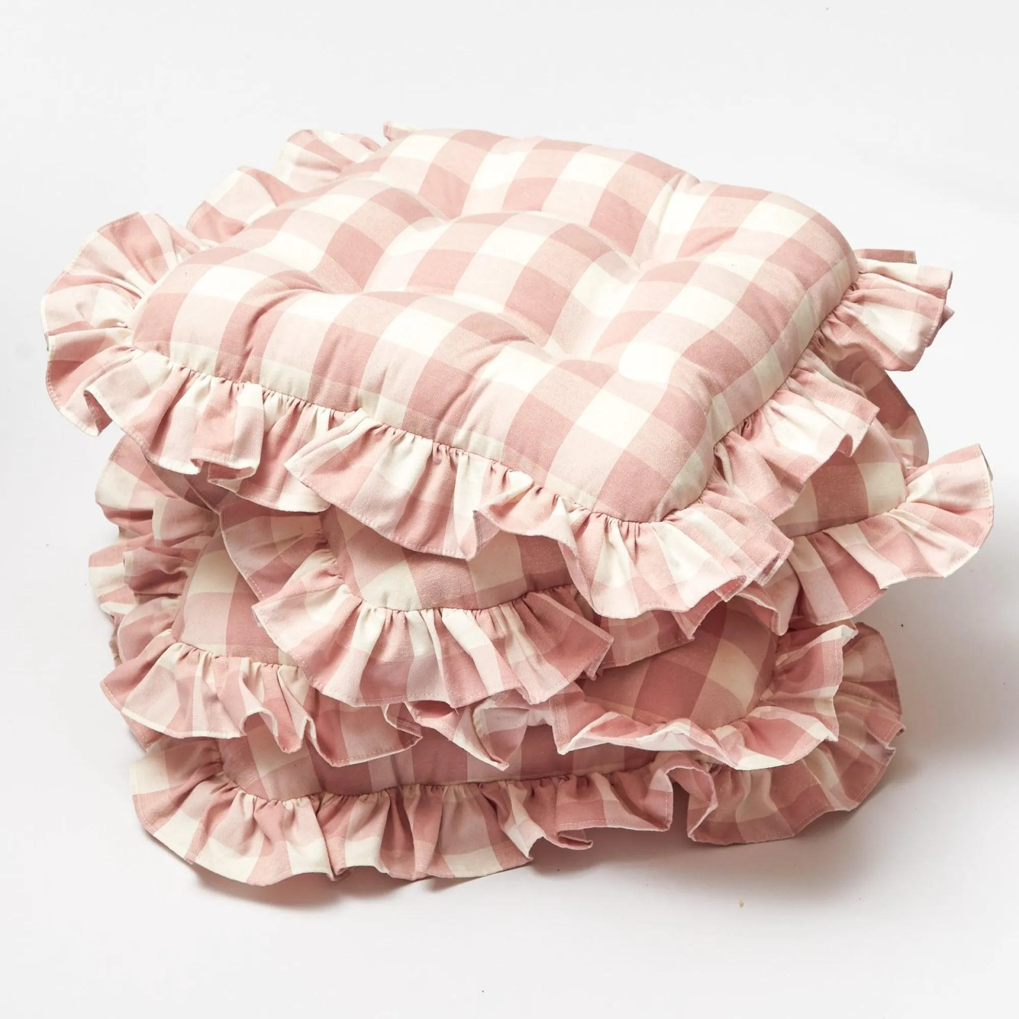 pink_gingham_ruffle_seat__0.webp Outlet Pink Gingham Ruffle Seat Pad Cushion (Set Of 4) Cushions
