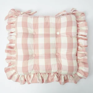 Outlet Pink Gingham Ruffle Seat Pad Cushion (Set Of 4) Cushions