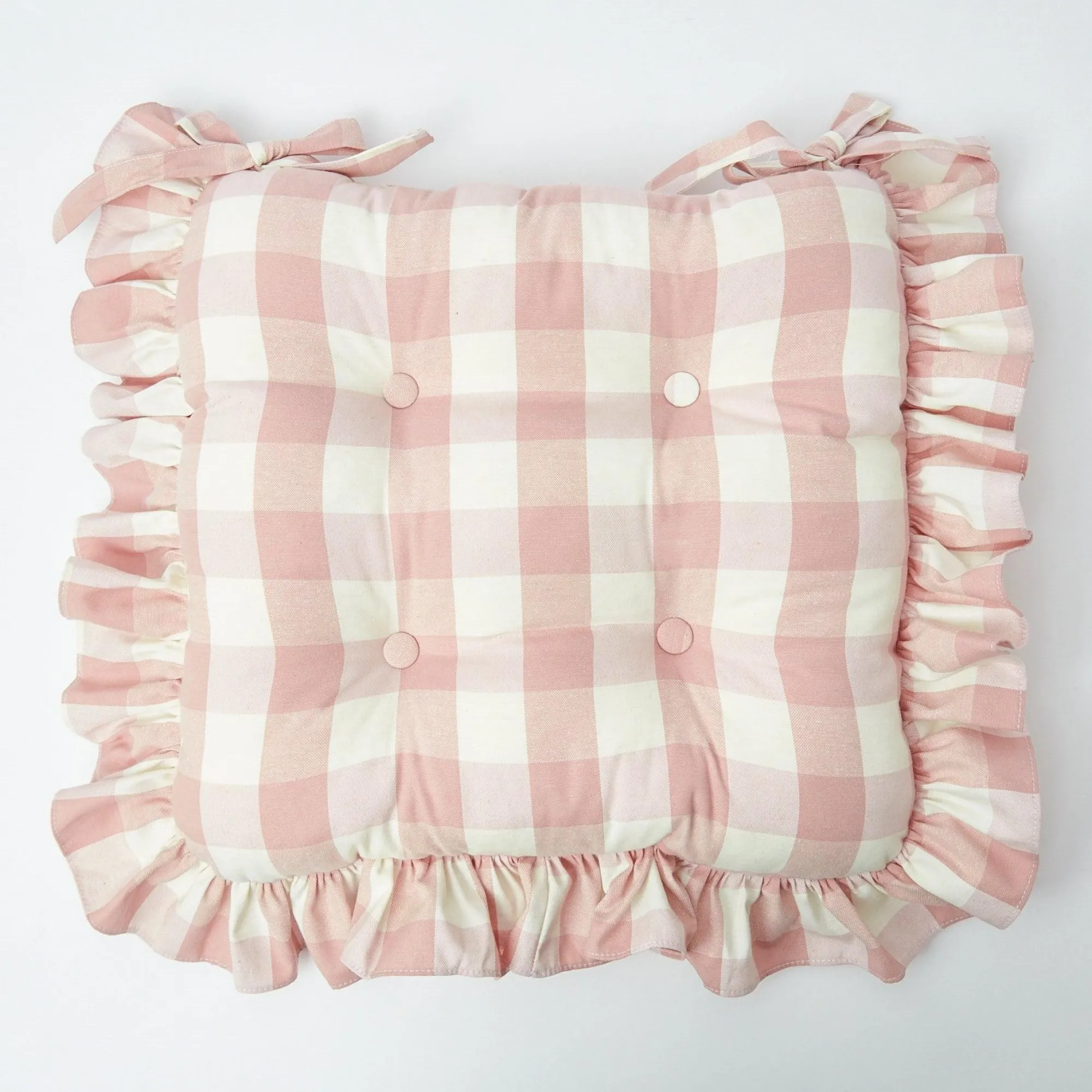 pink_gingham_ruffle_seat__3.webp Outlet Pink Gingham Ruffle Seat Pad Cushion (Set Of 4) Cushions