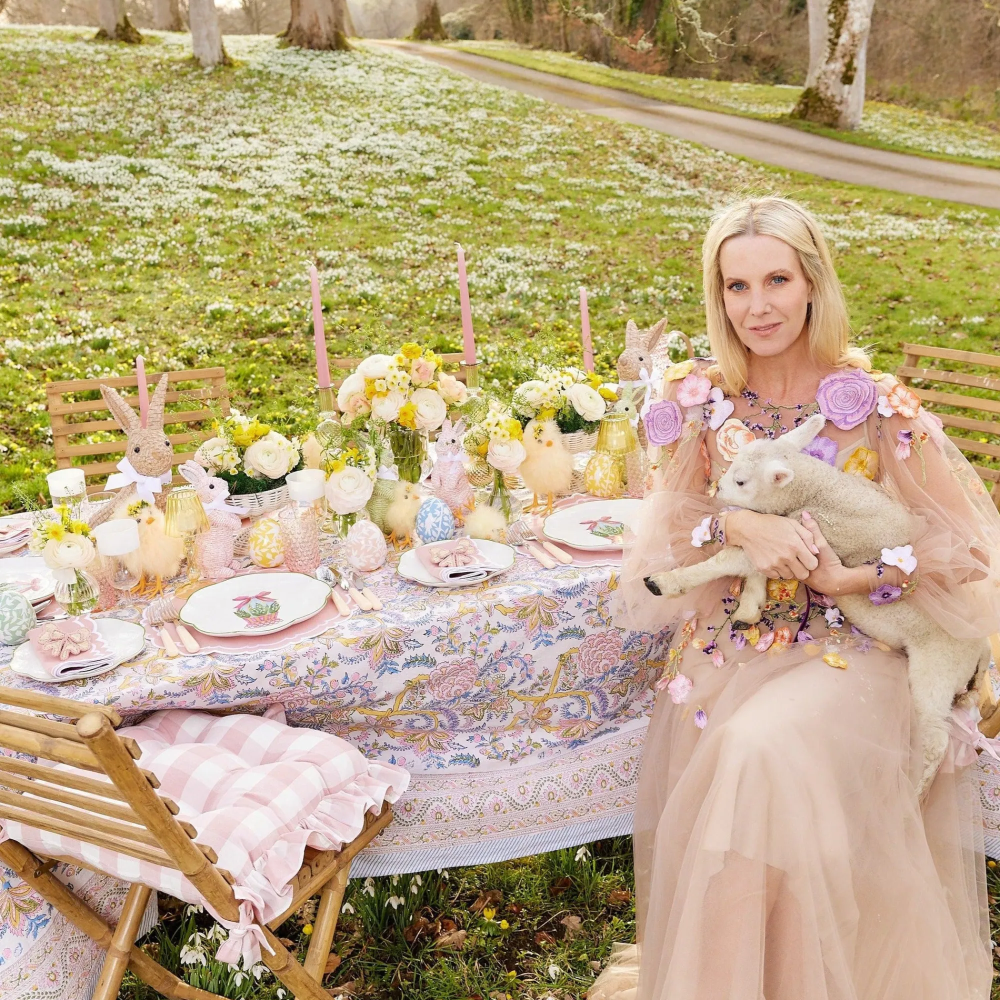 pink_gingham_ruffle_seat__4.webp Outlet Pink Gingham Ruffle Seat Pad Cushion (Set Of 4) Cushions