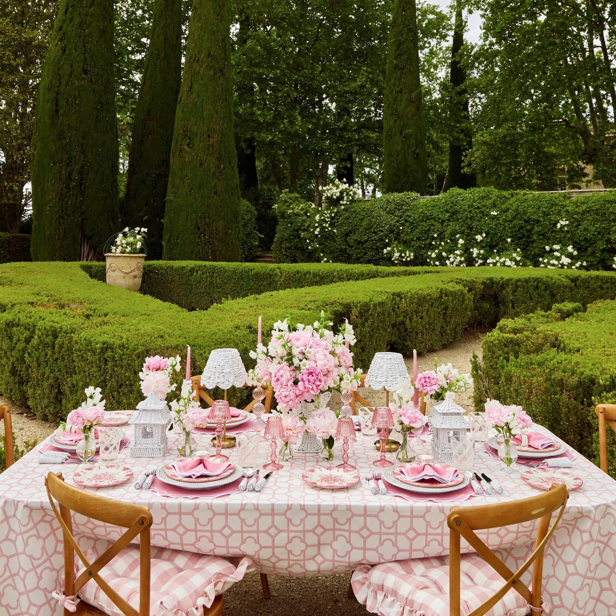 pink_gingham_ruffle_seat__5.webp Outlet Pink Gingham Ruffle Seat Pad Cushion (Set Of 4) Cushions