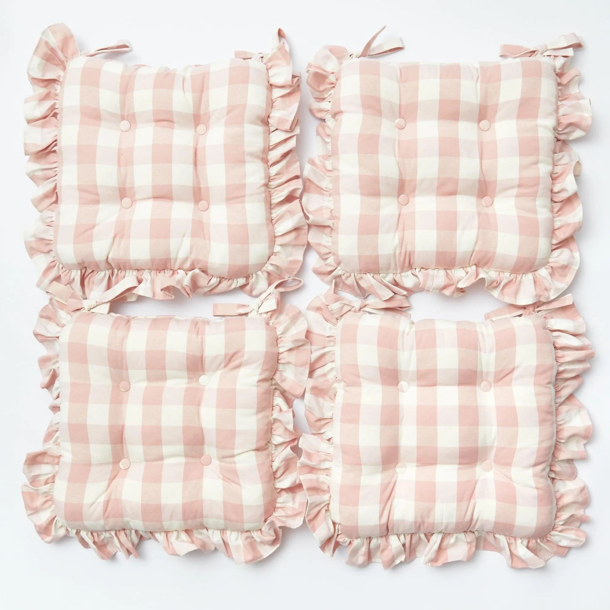 pink_gingham_ruffle_seat__9.webp Outlet Pink Gingham Ruffle Seat Pad Cushion (Set Of 4) Cushions