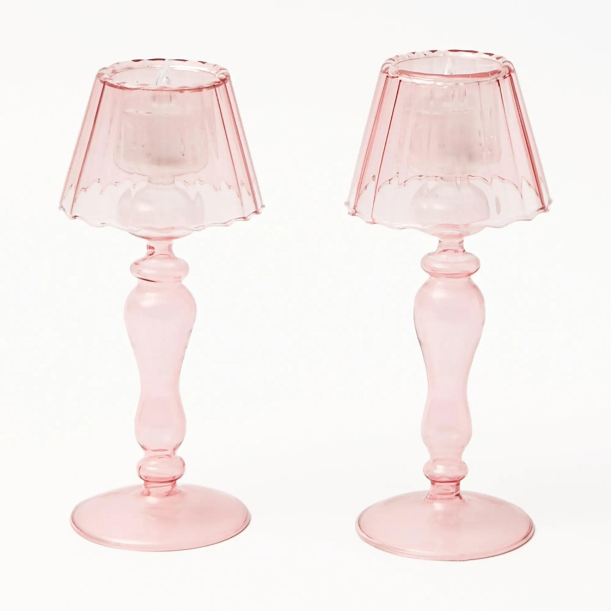 pink_glass_lantern_tea_li_0-1.webp Cheap Pink Glass Lantern Tea Light Holder (Pair) - 24Cm Pagodas & Lanterns
