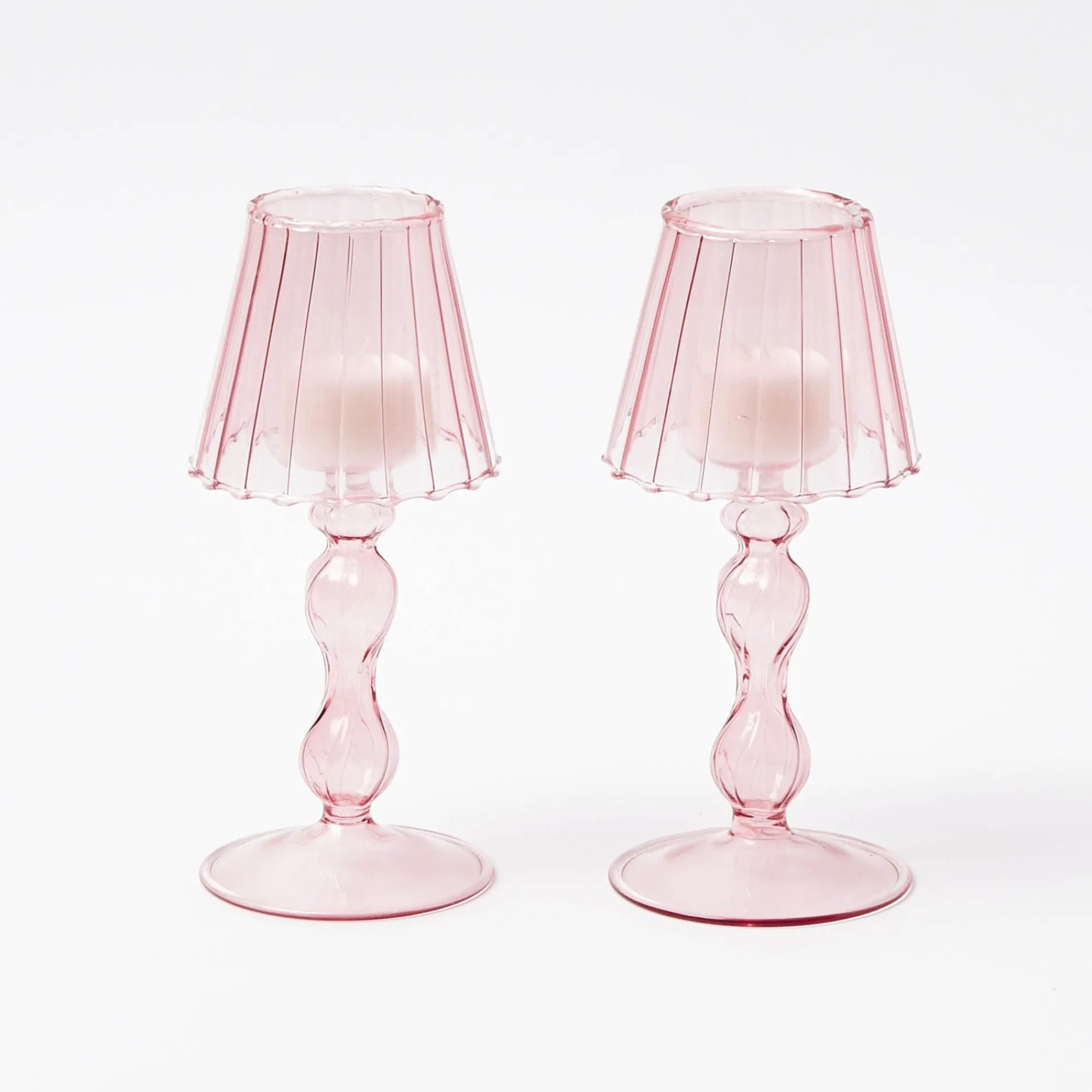 pink_glass_lantern_tea_li_0-2.webp Store Pink Glass Lantern Tea Light Holder (Pair) - 18Cm Pagodas & Lanterns