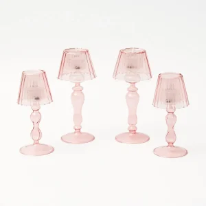 Cheap Pink Glass Lantern Tea Light Holder Set Candle Holders