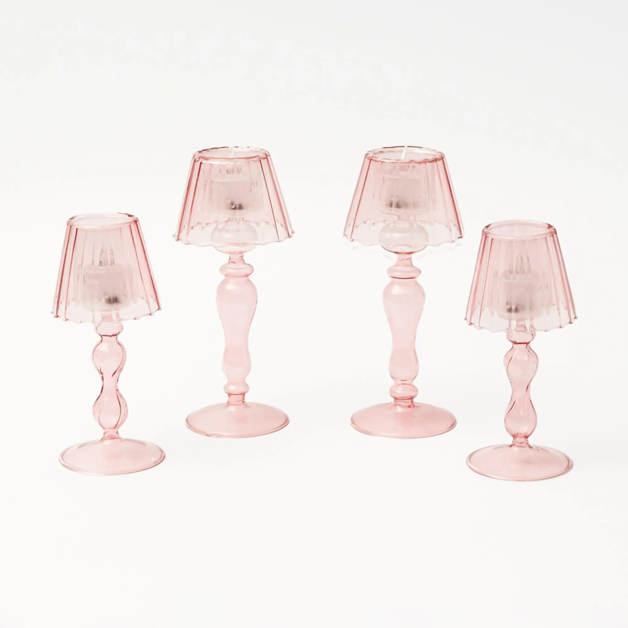 pink_glass_lantern_tea_li_0.webp Clearance Pink Glass Lantern Tea Light Holder Set Pagodas & Lanterns