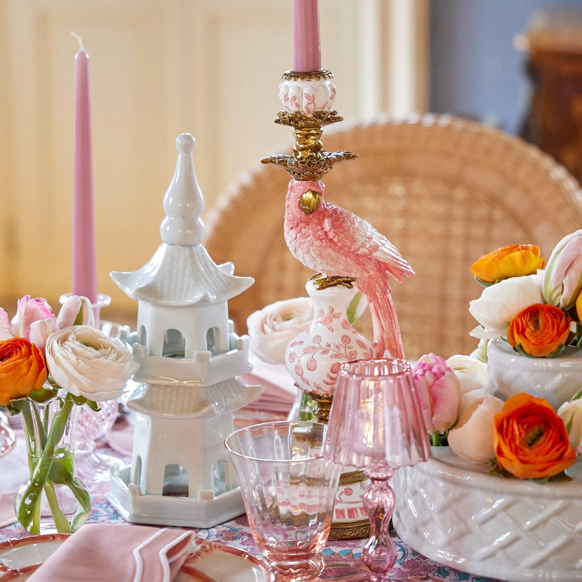 pink_parrot_candle_holder_3.webp Discount Pink Parrot Candle Holder (Pair) Candle Holders