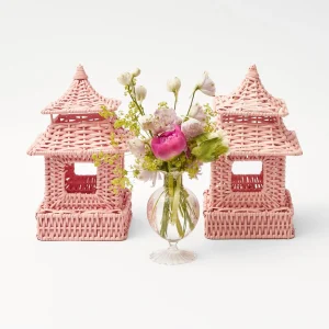 New Pink Rattan Pagoda Lantern Set Pagodas & Lanterns