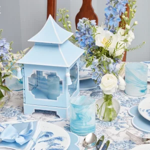 Store Powder Blue Pagoda Lantern Candle Holders
