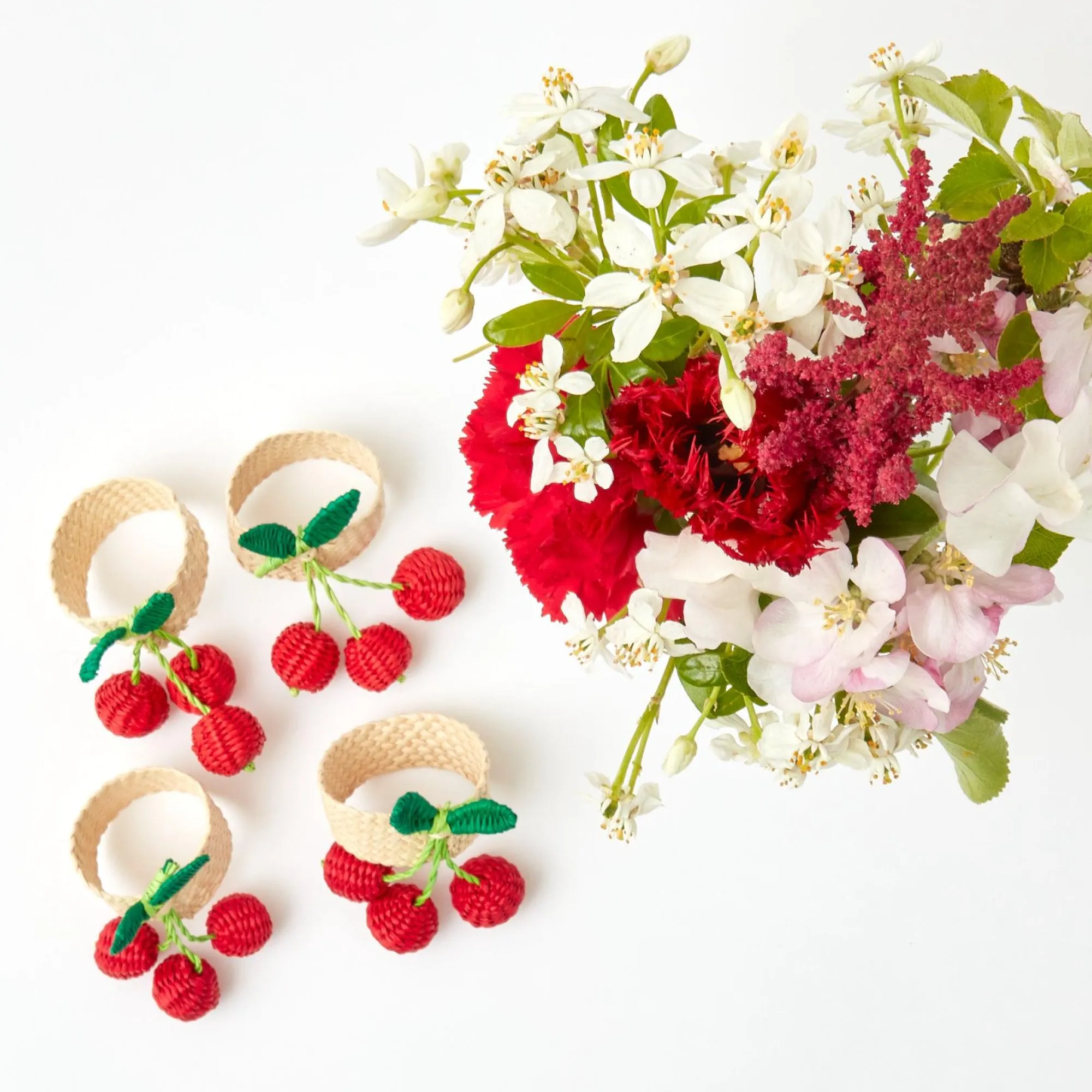 raffia_cherry_napkin_hold_0.webp Shop Raffia Cherry Napkin Holders (Set Of 4) Napkin Rings, Bows & Wreaths
