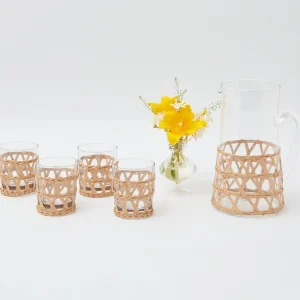 Outlet Raffia Water Glasses & Jug Set Glassware Sets