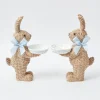 Outlet Rattan Blue Ribboned Rabbit With Basket (Pair) Rattan Tableware