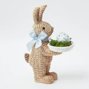 Outlet Rattan Blue Ribboned Rabbit With Basket (Pair) Rattan Tableware