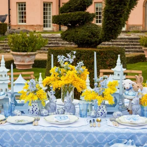 Outlet Rattan Blue Ribboned Rabbit With Basket (Pair) Rattan Tableware