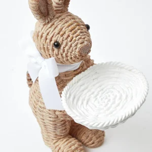 Best Rattan Ribboned Rabbit With Basket (Pair) Rattan Tableware