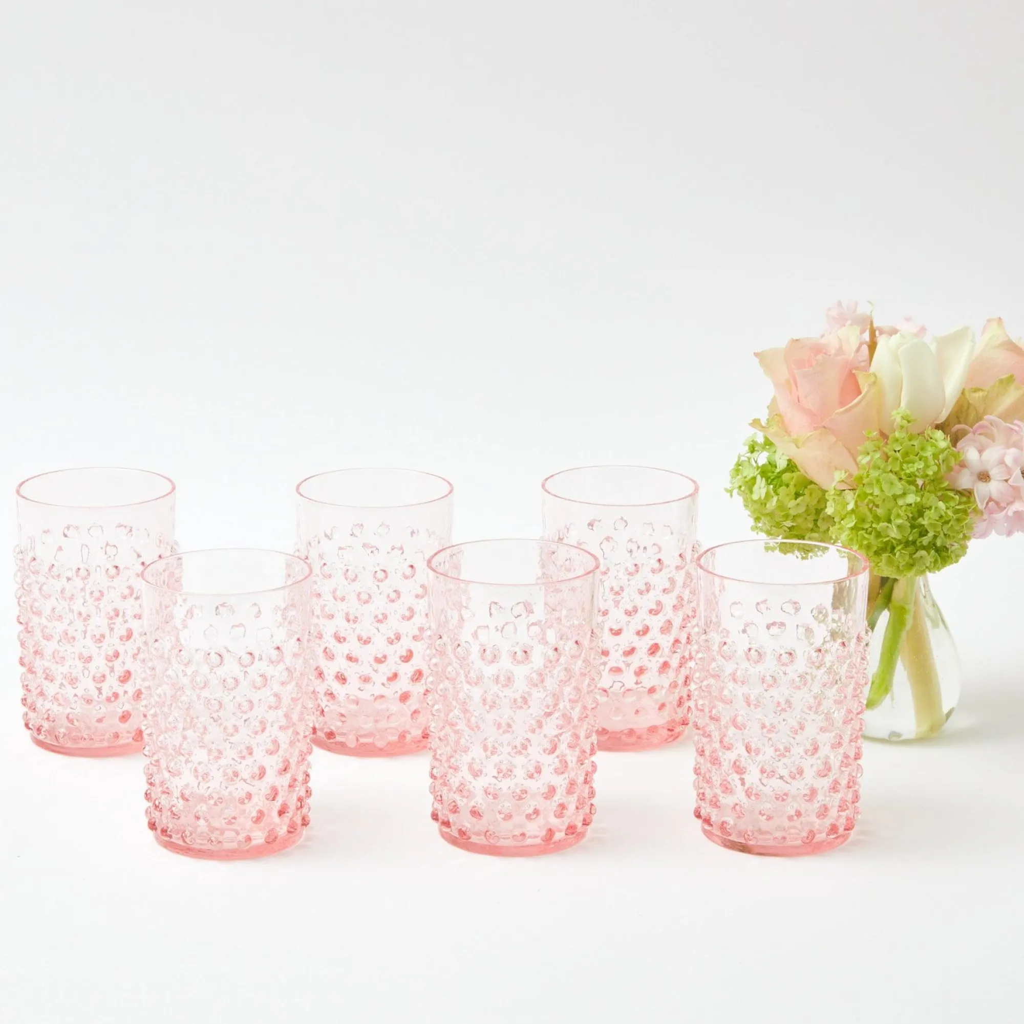 rose_hobnail_jug_with_eme_5-1.webp Discount Rose Hobnail Jug With Emerald Handle & Glasses (Set Of 6) Glassware Sets