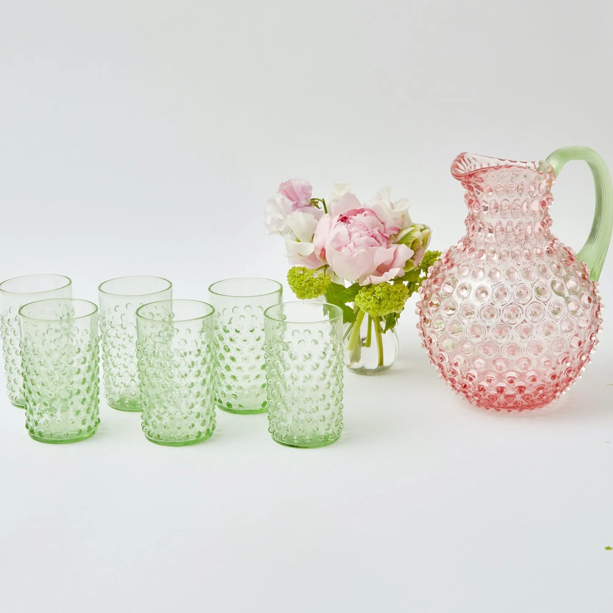 rose_hobnail_jug_with_eme_6.webp Clearance Rose Hobnail Jug With Emerald Handle Jugs