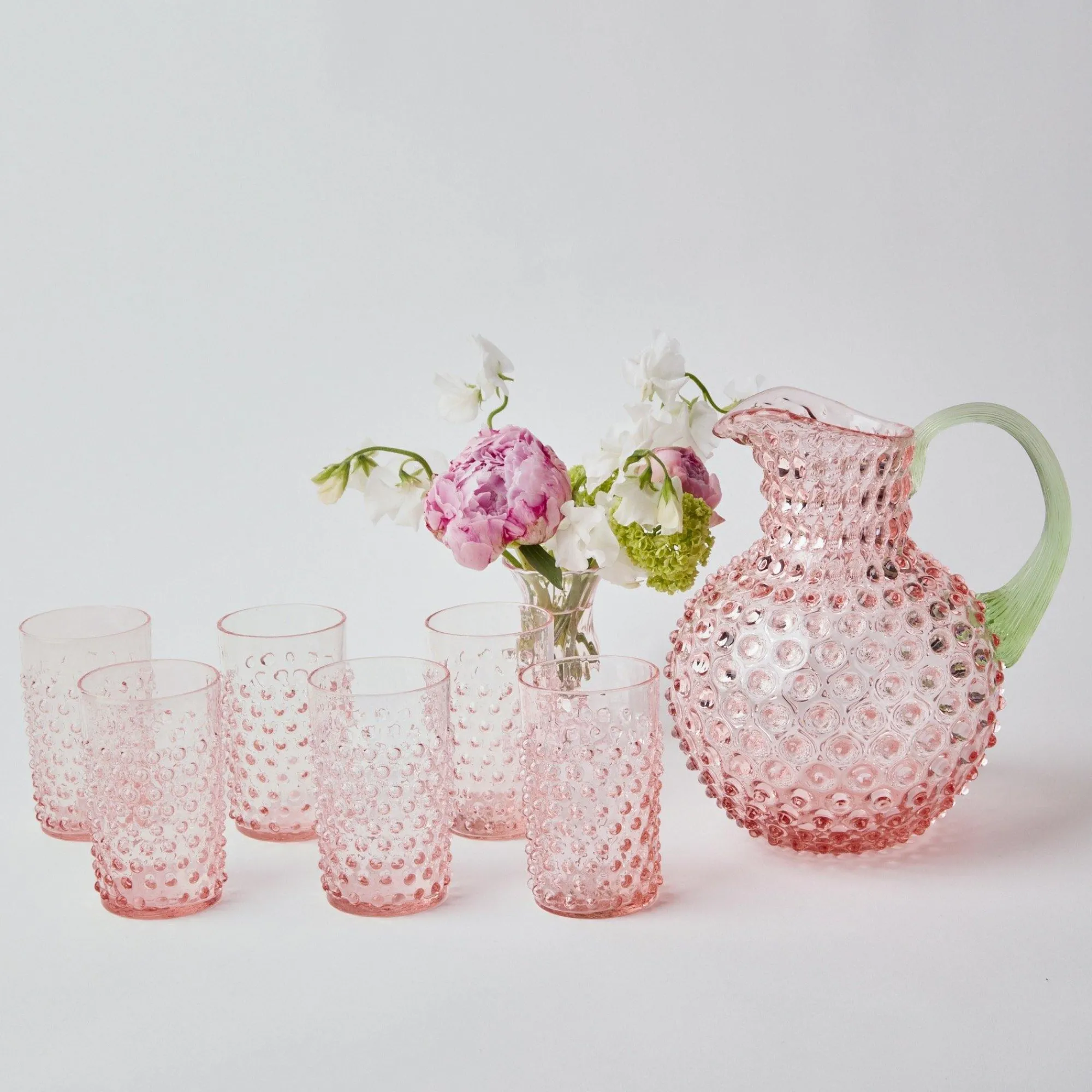 rose_hobnail_jug_with_eme_8.webp Clearance Rose Hobnail Jug With Emerald Handle Jugs