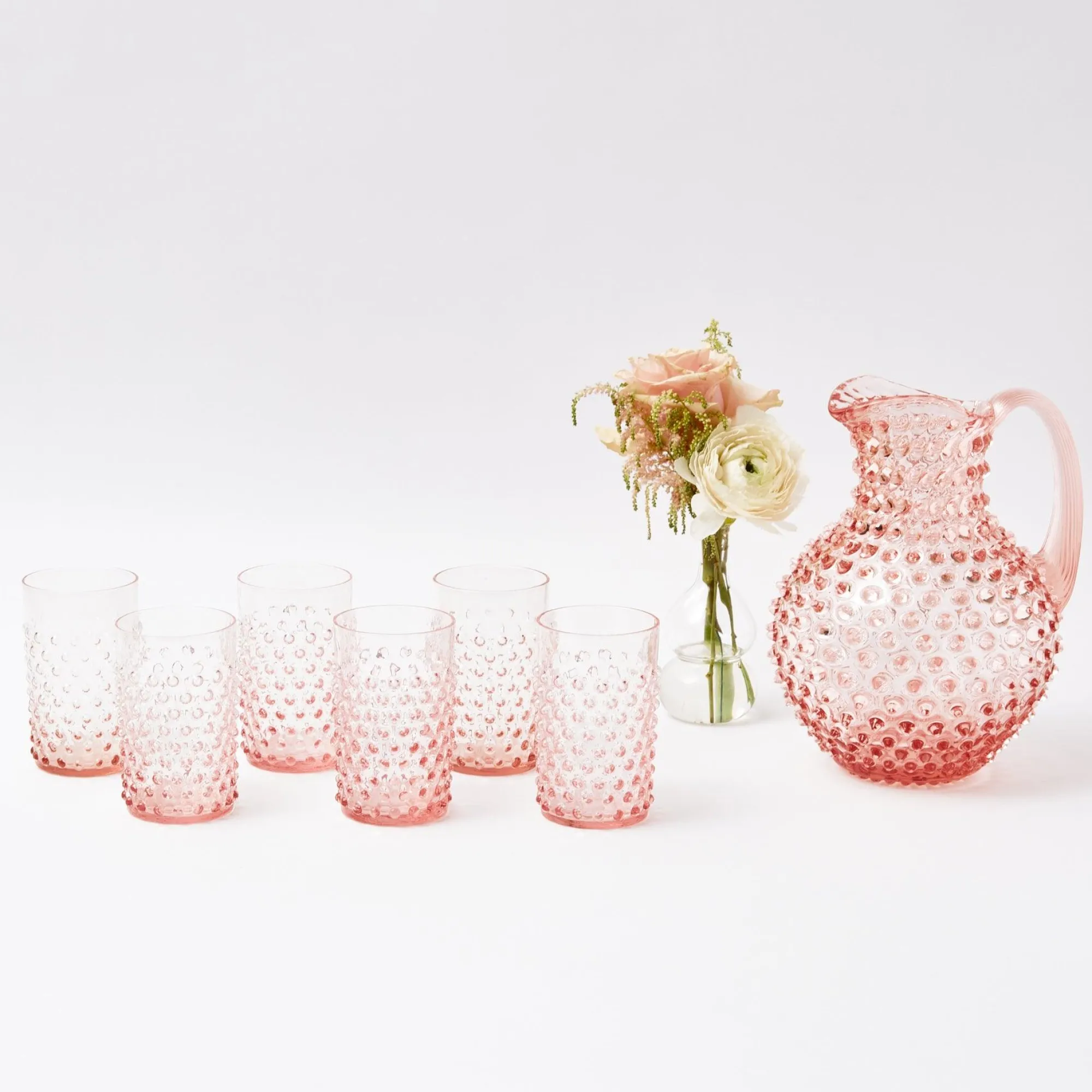 rose_pink_hobnail_water_g_0.webp Cheap Rose Pink Hobnail Water Glasses & Jug Set Glassware Sets