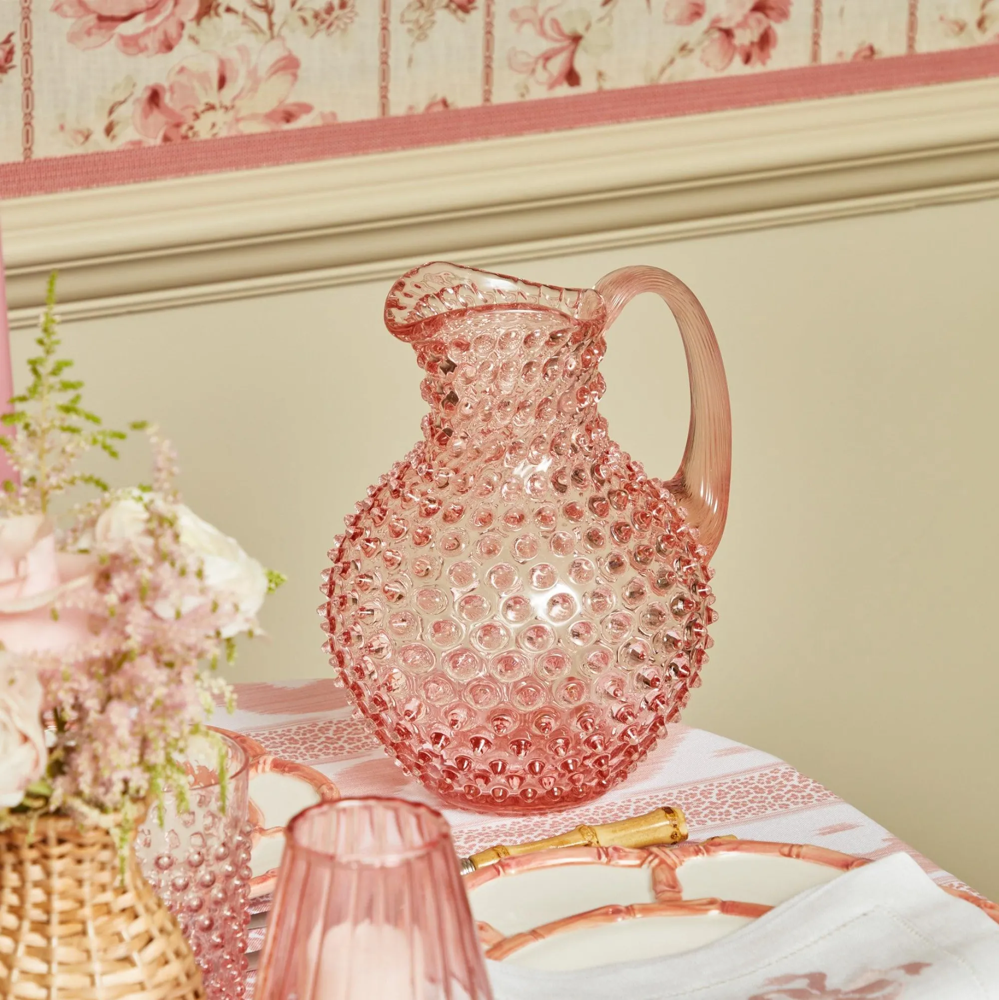 rose_pink_hobnail_water_g_4.webp Cheap Rose Pink Hobnail Water Glasses & Jug Set Glassware Sets