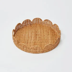 Outlet Round Rattan Scalloped Tray Trays & Liners