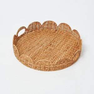 Shop Round Scalloped Rattan Tray With Stand Rattan Furniture