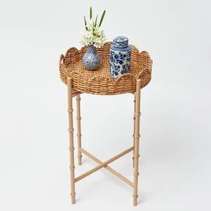 Shop Round Scalloped Rattan Tray With Stand Rattan Furniture