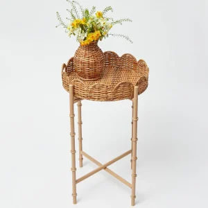 Shop Round Scalloped Rattan Tray With Stand Rattan Furniture