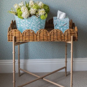 Cheap Scalloped Rattan Tray With Stand Trays & Liners