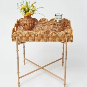 Cheap Scalloped Rattan Tray With Stand Trays & Liners