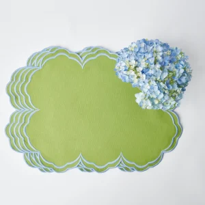Hot Serena Apple Green With Blue Placemats (Set Of 4) Placemats
