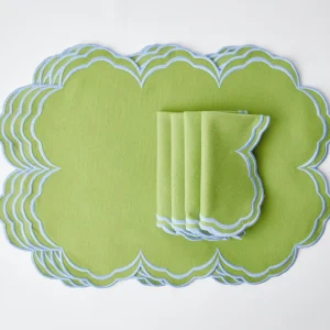 Hot Serena Apple Green With Blue Placemats (Set Of 4) Placemats
