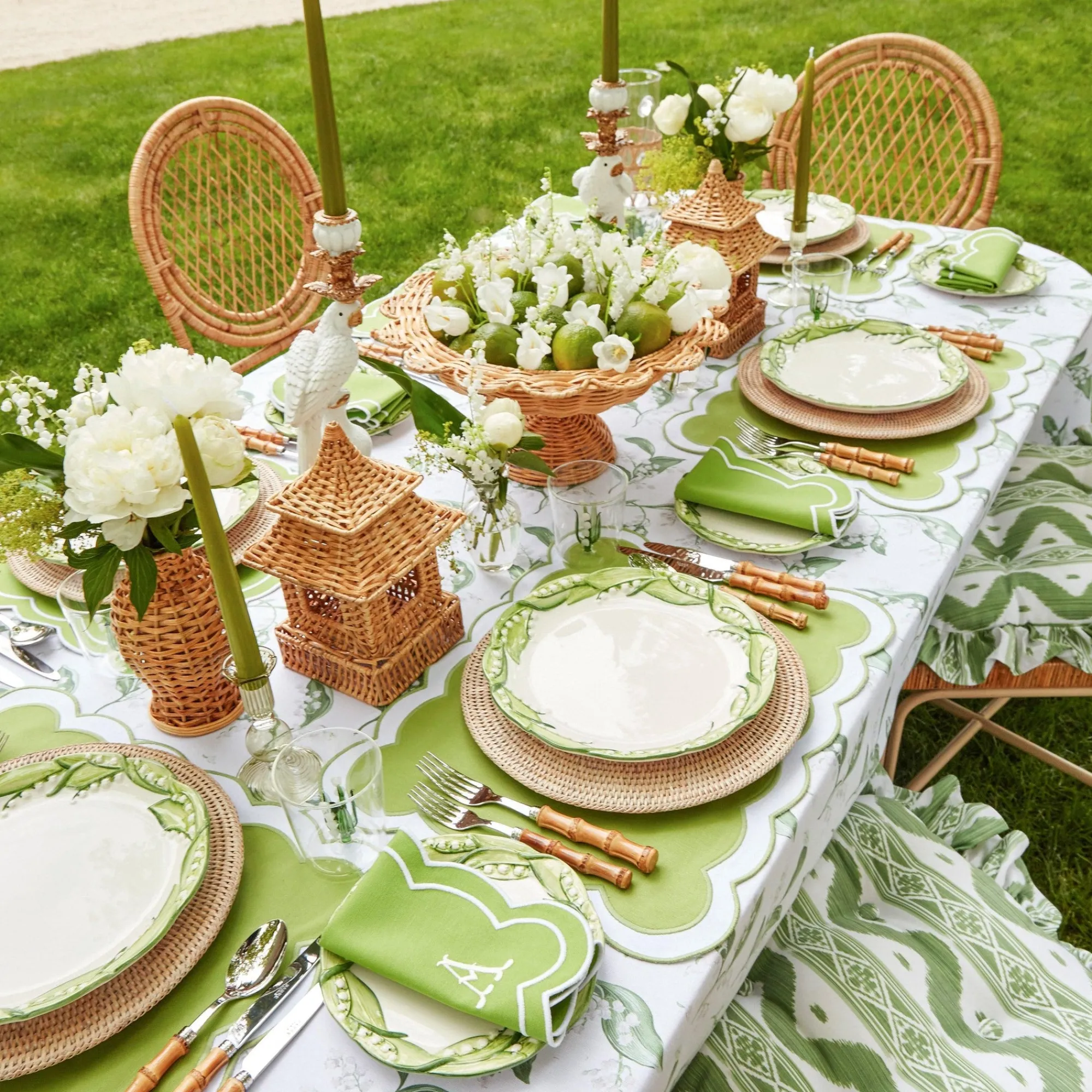 serena_applique_green_pla_11.webp Outlet Serena Applique Green Placemats & Napkins (Set Of 4) Table Linen Sets