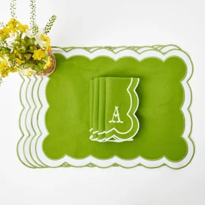 Outlet Serena Applique Green Placemats & Napkins (Set Of 4) Table Linen Sets
