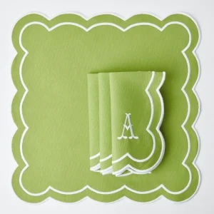 Outlet Serena Applique Green Placemats & Napkins (Set Of 4) Table Linen Sets