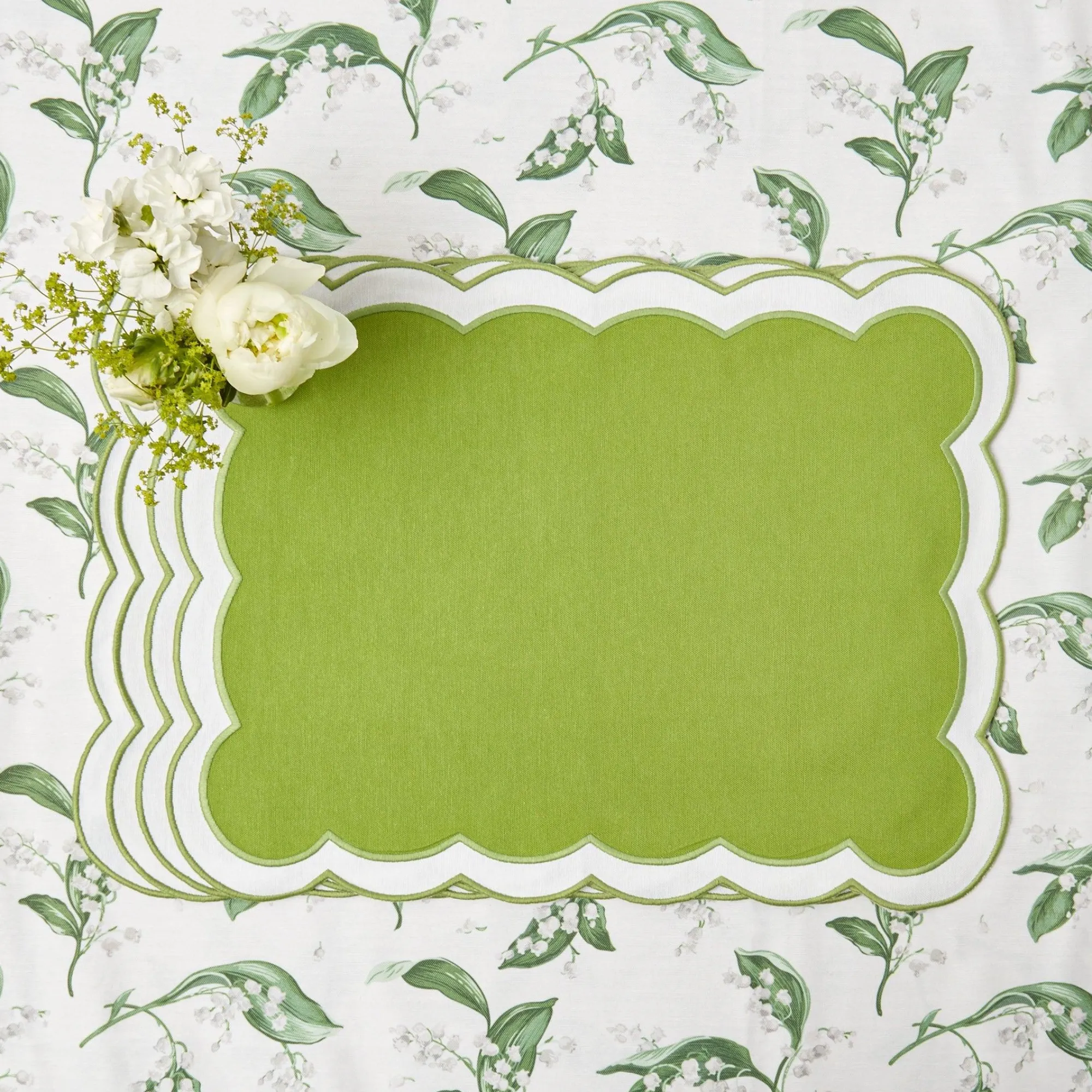 serena_applique_green_pla_4.webp Outlet Serena Applique Green Placemats & Napkins (Set Of 4) Table Linen Sets
