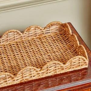 Hot Small Scalloped Rattan Tray Rattan Tableware