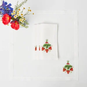 Clearance Strawberry White Linen Embroidered Napkins (Set Of 4) Napkins